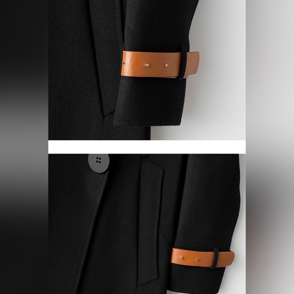 100% Wool Coat, British Trench Coat, Black - Picture 9 of 12